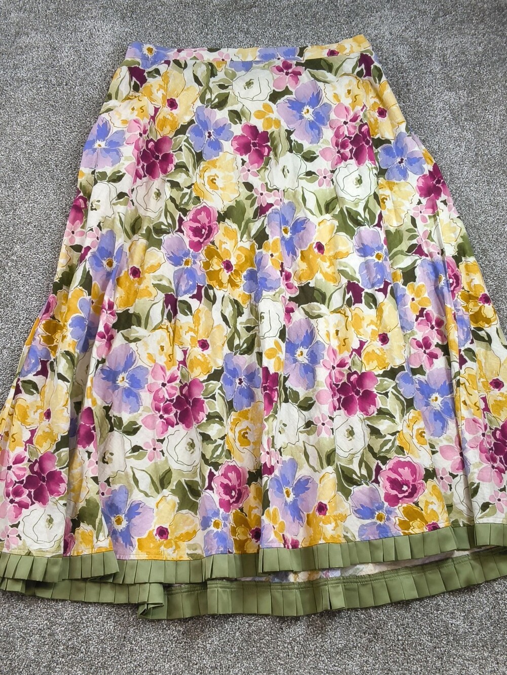 Coldwater Creek Linen Floral Maxi Skirt Size XL Y2K Watercolor Garden